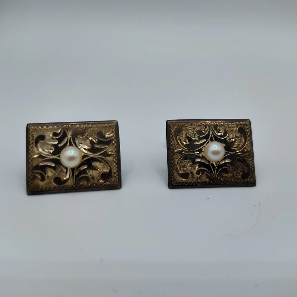 Vintage 1949 .950 Silver Jacob M Oldak Two-Way Cuff Links Intricate